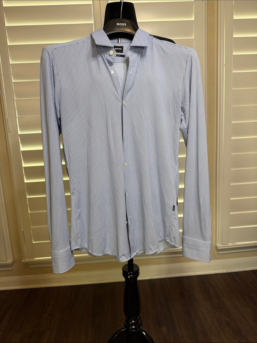 BOSS Light Blue Micro-Pattern Long-Sleeve Dress Shirt